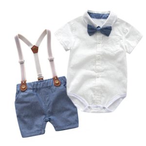 Toddler Boys Suspender shorts and shirt with bowtie